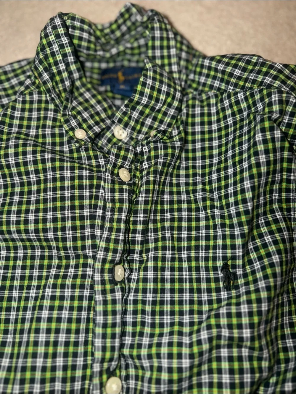 Polo Ralph Lauren Green and Black Plaid Button-Down Shirt Medium size 10-12